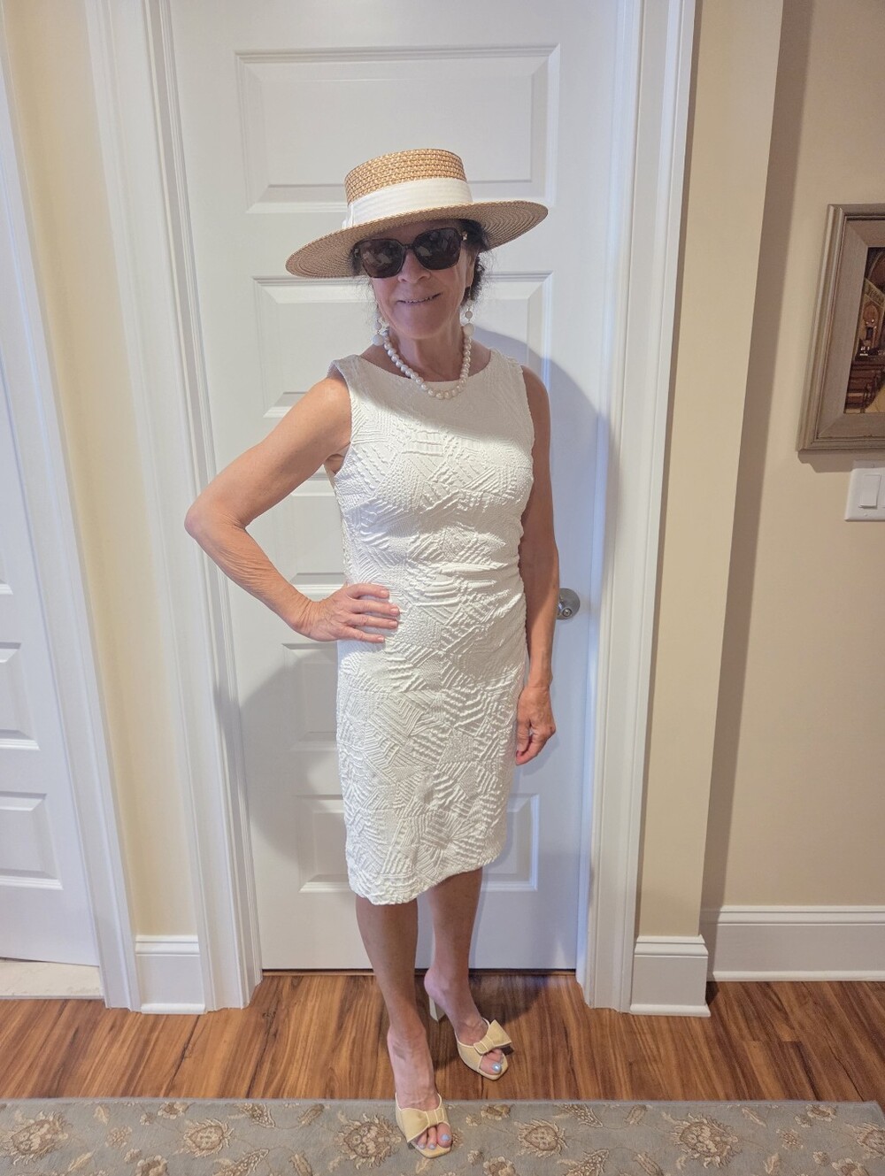 Joseph Ribkoff White Textured Sleeveless Midi Dress